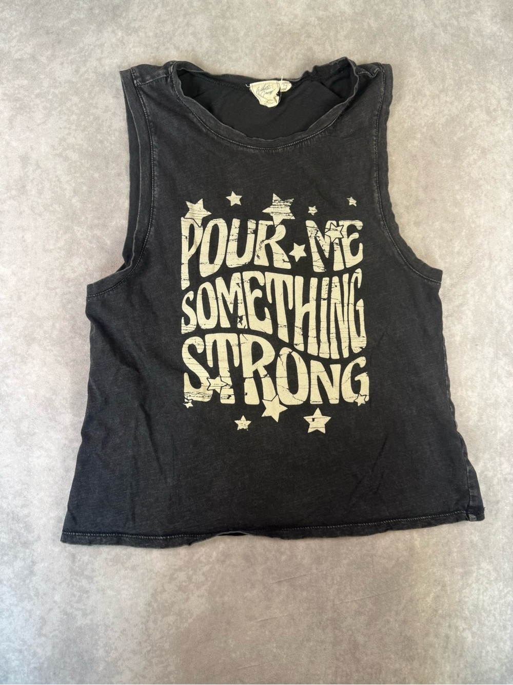 White Crow Womens Black Acid WashGraphic Sleeveless- Pour Me Something Strong XS